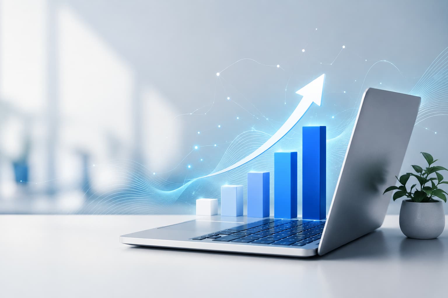 Illustration moderne représentant la croissance d'une entreprise grâce à un site web professionnel performant et optimisé.