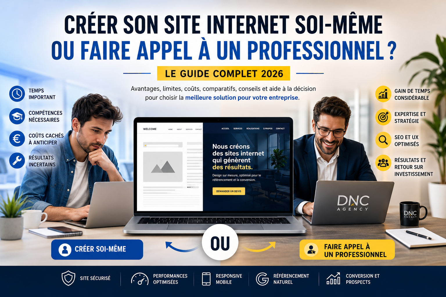 Comparaison entre la création d'un site internet soi-même et le recours à un professionnel pour choisir la solution la plus adaptée à son entreprise.
